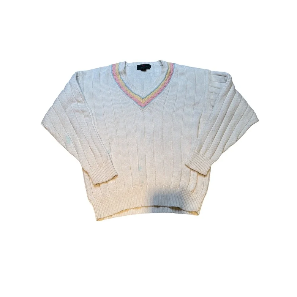 Vintage Abercrombie & Fitch Cable‎ Knit V Neck Sweater Size M Cottagecore Preppy - Picture 2 of 11